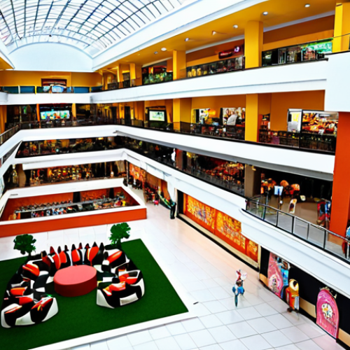 Home 6 **Prompt for The Palms Shopping Mall:**
"A bustling, modern shopping mall interior in Lagos, Nigeria, showcasing diverse international and local retail stores, a vibrant food court with various cuisines, a lively cinema entrance, and a dedicated children's play area. Emphasize a clean, spacious, and air-conditioned environment with natural light."
